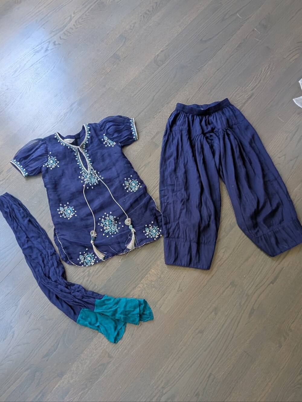Maria B Navy Blue Pakistani Girls Salwar Kameez Set with Dupatta, 10-12 Years